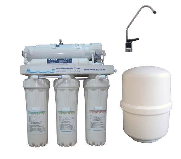 ΗΟΜΕ CARBON - UV / 6S Σύστημα Φίλτρανσης Αποστείρωσης Πόσιμου Νερού 6 Σταδίων Καθαρισμού με βρύση- Ιδανικό για κατοικίες, εστιατόρια, καφετέρειες-μπαρ, ξενοδοχεία, εργαστήρια και σε κάθε περοχή με υφάλμυρο ή γλυφό νερό