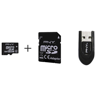 PNY MICROSDHC 8GB MOBILITY PACK NEW / SDU8GBHC4OPTKAD4-EF MicroSDHC Premium 8GB + ADAPTER SD + ADAPTER USB 2.0