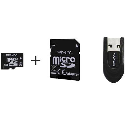 PNY MICROSDHC 16GB MOBILITY PACK NEW / SDU16GBHC4OPTKAD4-EF MicroSDHC Premium 16GB + ADAPTER SD + ADAPTER USB 2.0