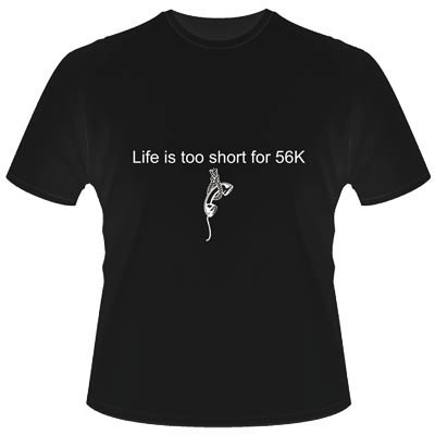 TSH-003.B.M iMBACK 56K TSHIRT MEDIUM Μαύρο T-Shirt iMBACK από 100% βαμβάκι με πρωτότυπο σχέδιο στάμπας 'Life is too short for 56k', σε συσκευασία blister.
