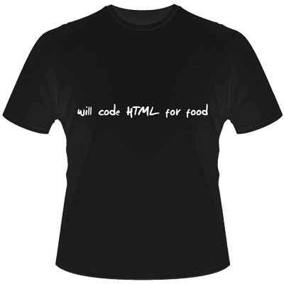 TSH-006.B.M iMBACK HTML TSHIRT MEDIUM Μαύρο T-Shirt iMBACK από 100% βαμβάκι με πρωτότυπο σχέδιο στάμπας 'will code HTML for food', σε συσκευασία blister.