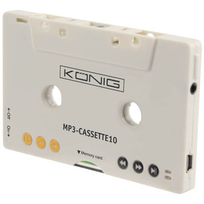 MP3-CASSETTE 10 KONIG MP3 PLAYER CASSETTE SHAPE Αυτό το MP3 player μπορεί να εισαχθεί σε ραδιοκασετόφωνο αυτοκινήτου, ώστε να μπορείτε να ακούσετε την αγαπημένση σας μουσική στο αυτοκίνητο σας. Ασφαλώς μπορεί να χρησιμοποιηθεί και από μόνο του με τα συμπε
