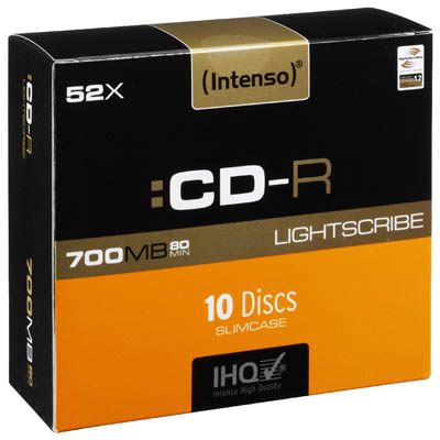 INTENSO 07219 CDR 700MB LIGHTSCRIBE 10 SLIM CASE /1701622 CD-R 700MB/80 min., 52x Speed, LightScribe