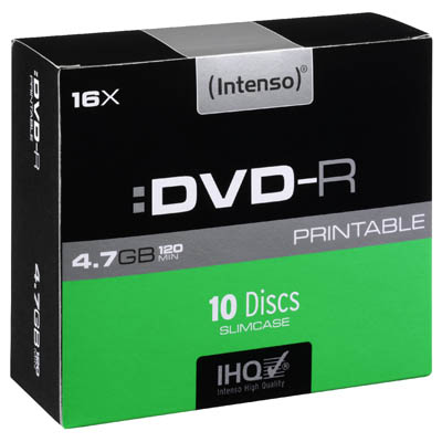 INTENSO 04607 DVD-R 4,7 GB PRINTABLE10 SLIM CASE /4801652 DVD-R 4,7GB, 16x Speed, εκτυπώσιμο