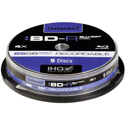 INTENSO 11810 BD-R 4x 25GB 5er CAKE BOX BLU RAY RECORD /5001111 BD-R 25GB, 4x Speed -