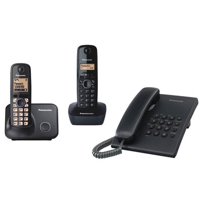 BUNDLE-PHN-003 /KX-TG6611GRT-KX-TG1611GRH-KX-TS500EWB Bundle προϊόντων σταθερής τηλεφωνίας για όλο το σπίτι. Περιλαμβάνεται η απλή στη χρήση ενσύρματη τηλεφωνική συσκευή KX-TS500EXB, το μοναδικό ασύρματο τηλέφωνο KX-TG6611GRT που μπορεί να είναι σε λειτου