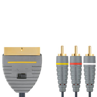 BVL5602 3x RCA M - SCART switch 2m Καλώδιο εικόνας - ήχου Bandridge Blue line, 3x RCA male - SCART male με διακόπτη , σε μήκος 2m.
