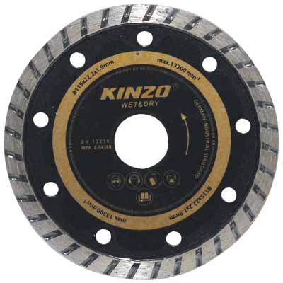 KINZO 71761 DIAMOND DISC DRY/WET 115MM Διαμαντέ Δίσκος υγρής / ξηρής κοπής για τούβλα, πλάκες πεζοδρομόυ και μπετόν