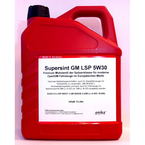 Λιπαντικό Αυτοκινήτου Συνθετικό 100% EMKA SUPERSINT GM LSP 5W30 5LT Λάδι