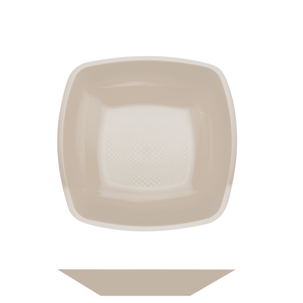 Πιάτο φαγητού - σούπας βαθύ PS πλαστικό τετράγωνο, μίας χρήσης 18x18cm γκριζο-μπέζ πολυτελείας, Ιταλίας 5057-41 - Ιδανικό για εκδηλώσεις, βαπτίσεις, γάμους, catering