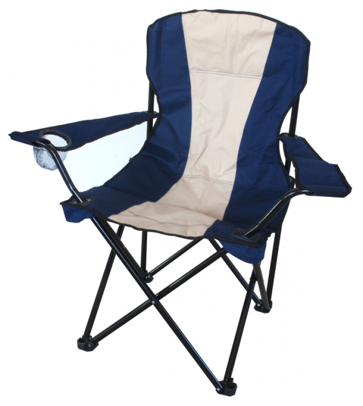 Καρέκλα παραλίας - καμπινγκ / camping ACTION Deluxe 19346 μεταλλική από ύφασμα πολυεστέρα με μπράτσα & θήκη ποτηριού σε μπλέ-εκρού χρώμα