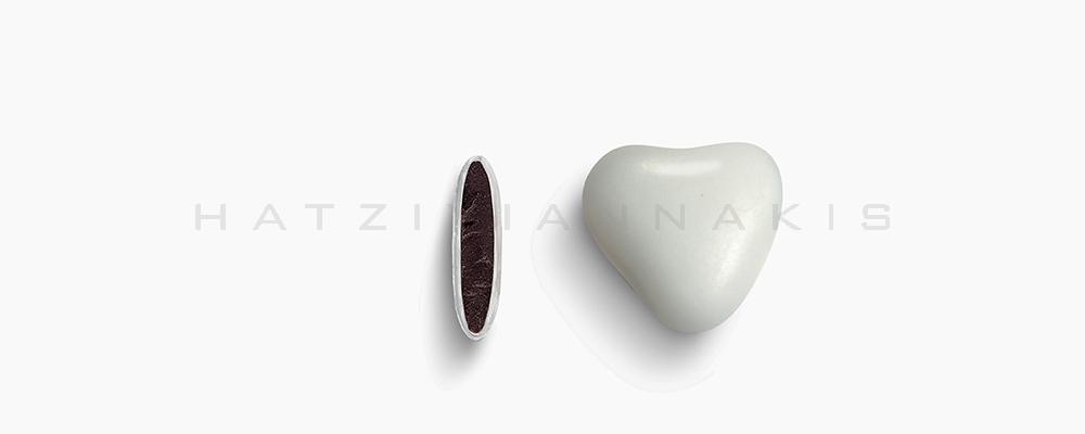 Κουφέτα Χατζηγιαννάκη Σοκολάτας Καρδιά 1101_002 σε λευκό, γυαλισμένο - συσκευασία ενός κιλού 1kg - για τις μπομπονιέρες του γάμου σας ή της βάπτισης του παιδιού σας
