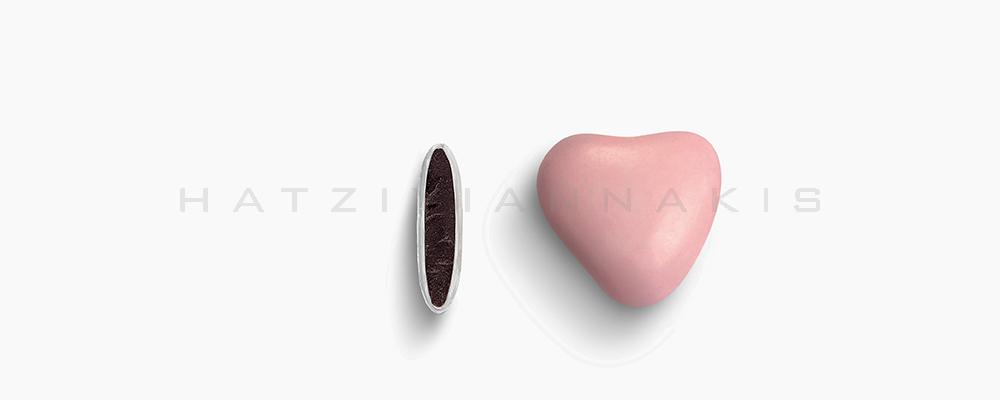 Κουφέτα Χατζηγιαννάκη Σοκολάτας Καρδιά 1102_003 με χρώμα ροζ ανοιχτό, ματ - συσκευασία ενός κιλού 1kg - για τις μπομπονιέρες του γάμου σας ή της βάπτισης του παιδιού σας