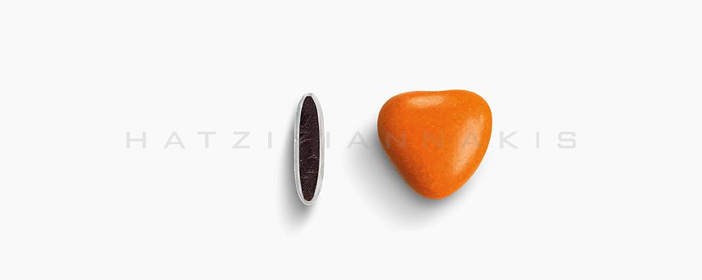 Κουφέτα Χατζηγιαννάκη Σοκολάτας Καρδιά μεσαία 1202_095 πορτοκαλί, γυαλισμένο - συσκευασία ενός κιλού 1kg - για τις μπομπονιέρες του γάμου σας ή της βάπτισης του παιδιού σας