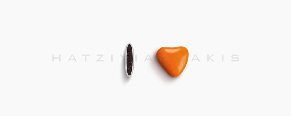 Κουφέτα Χατζηγιαννάκη Σοκολάτας Καρδουλίτσα 1252_095 πορτοκαλί χρώμα, γυαλισμένο - συσκευασία ενός κιλού 1kg - για τις μπομπονιέρες του γάμου σας ή της βάπτισης του παιδιού σας