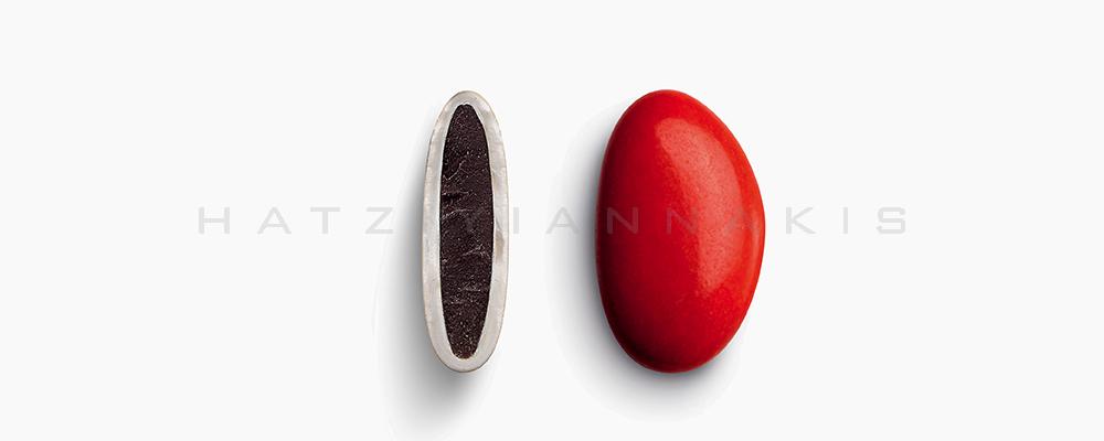Κουφέτα Χατζηγιαννάκη Σοκολάτας Bijoux χρώμα 1573_111 κόκκινο, γυαλισμένο - συσκευασία του ενος κιλού 1kg - για τις μπομπονιέρες του γάμου σας ή της βάπτισης του παιδιού σας