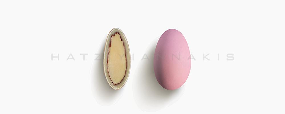 Κουφέτα Χατζηγιαννάκη Choco almond 1711 με γεύση φράουλα & χρώμα ροζ, ματ - συσκευασία του ενός 1 κιλού - για τις μπομπονιέρες του γάμου σας ή της βάπτισή σας