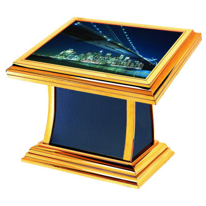 Φωτιζόμενο έπιπλο σταντ παρουσίασης μενού ή διαφημίσεων DX-11 GOLD LIGHT BOX σε χρυσό χρώμα κατασκευή από ανοξείδωτο ατσάλι κατάλληλο στην υποδοχή εστιατορίων ή περίπτερα εκθέσεων
